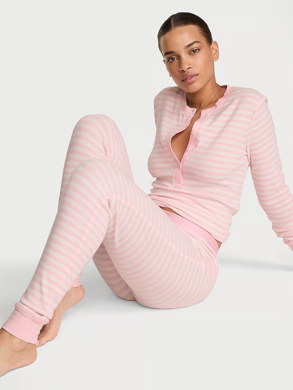 Victoria's Secret NEW pink striped Henley pajama set Size Medium | Cozy Fall PJs - Picture 2 of 12